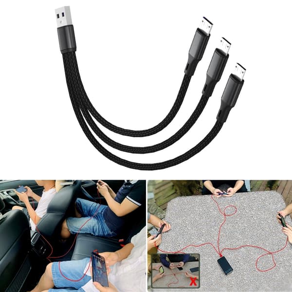 USB Laddningskabel USB2.0 Hane till 3 Micro USB Hane Adapter Sladd Ström - Perfekt Svart_tfrf Black