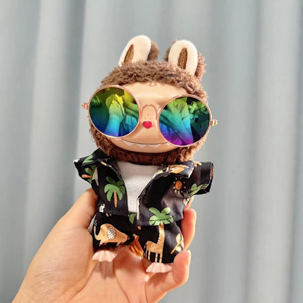 (Endast kläder) 17 cm hänge blind box macaron Labubu Labubu Time to chill dockkläder