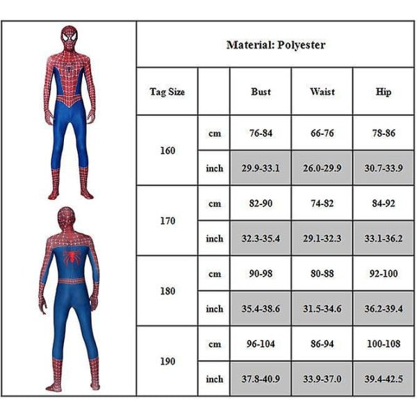 Klassisk Spiderman 3d Style Zentai helkroppsdragt for mænd Superhjälte Jumpsuit Halloween Cosplay Party Dress Up 190