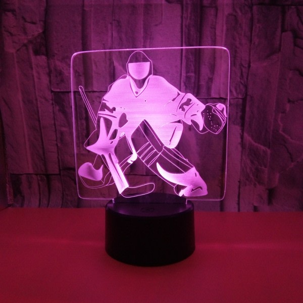 Qinwei 3D Ishockey Målvakt Nattljus Touch Bord Skrivbord Optisk Illusion Lampor 7 färgskiftande lampor Heminredning Jul Födelsedagspresent (Stil X)