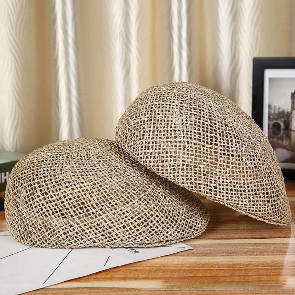 Sommarhatt i halm för män, platt andningsbar keps 56-58 cm