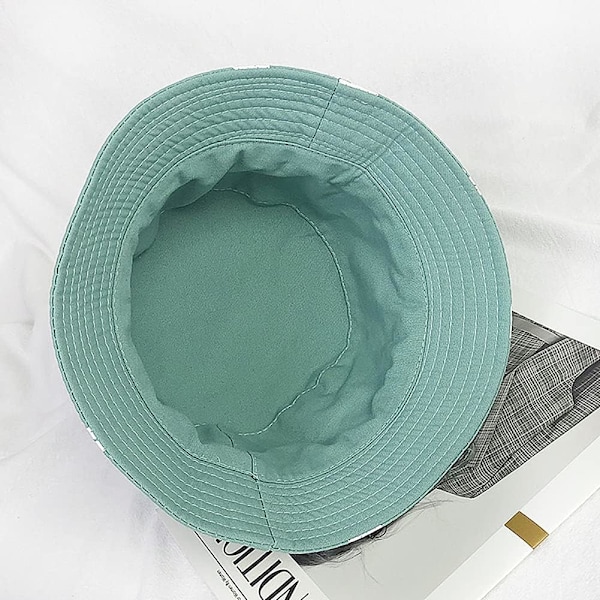 Söt bucket hat strandfiskehattar för kvinnor, vändbar dubbelsidig användning Flower Green