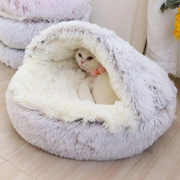 Hule kattekurv 50cm - beroligende og angstlindrende - til små hunde/katte - donut - grå
