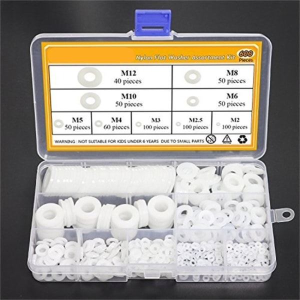 600 stk Nylon Flatbrikke Sortiment Sett Plastbrikker