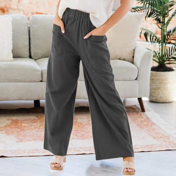 Dammode Casual Lösa Breda Ben Byxor Byxor Byxor Gray S zdq