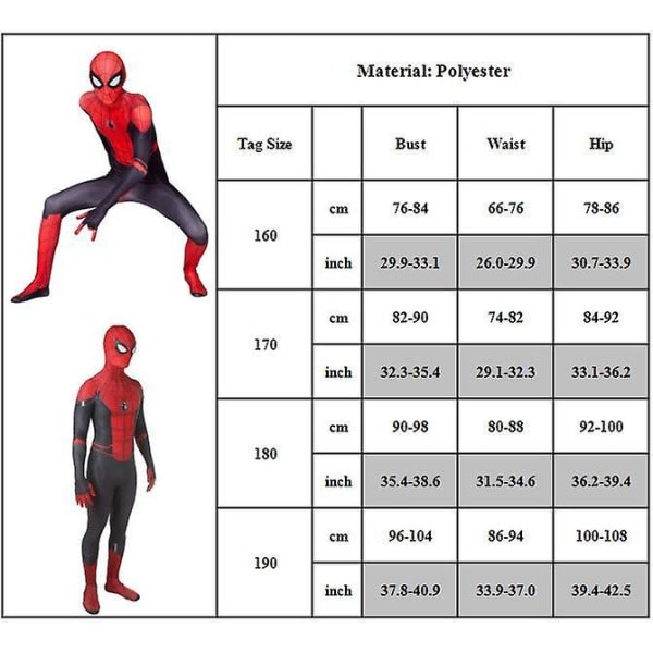 Herr Far From Home Spiderman Superhelte Cosplay Party Kostym Halloween Party Jumpsuit Body Presenter 180