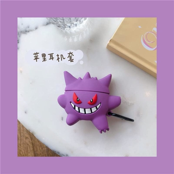 Sød Cartoon Character Airpod-etui, Anti-fald blød silikone Airpod 1/2-etui, Sjovt Kawaii Fashion Cartoon 3D-etui til AirPod 1/2. (Ghost Purple)