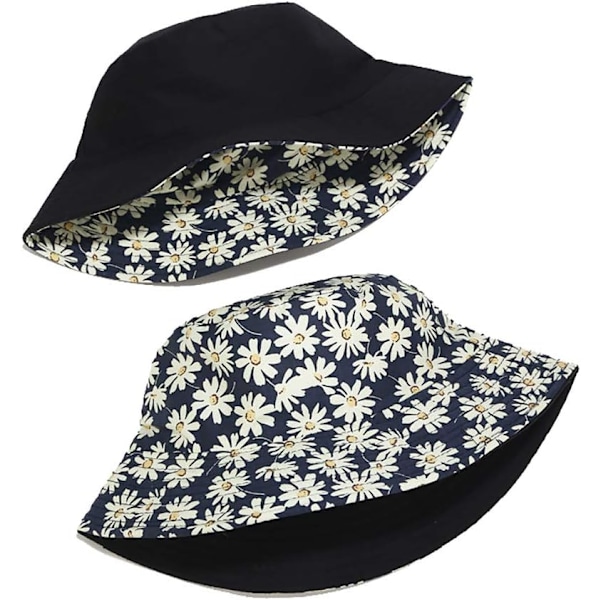 Söt bucket hat strand fiskarhattar för kvinnor, vändbar dubbelsidig användning Daisy Blue