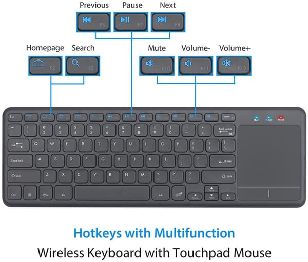2.4G Trådløst Tastatur Med Touchpad, 78 Taster, Stille ABS Design, Til Windows Bærbare Computere Og TV'er, Sort, 36.7 x 12.3 x 2 cm