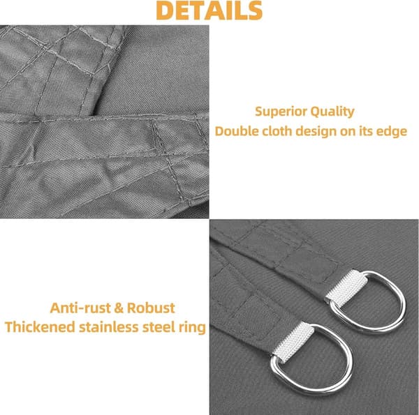 Rektangulært Solsejl, Vandtæt Polyester, UV-resistent, D-ringe i Rustfrit Stål med 4 Reb, Til Have Terrasse Pool, Grå, 2 x 3 m