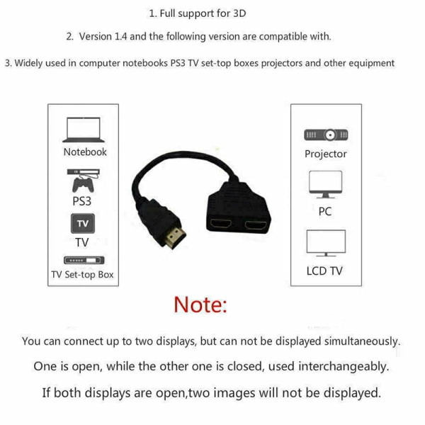 CDQ HDMI-port hane till hona 1 ingång 2 utgångsdelare