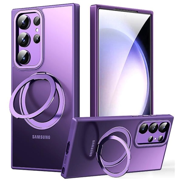 For Samsung Galaxy S23 Ultra Tpu+akryl Matt telefon cover Roterbart Kickstand Cover kompatibel med Magsafe Purple