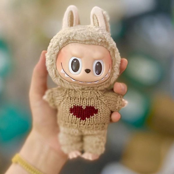 Brun hjerteformet kjole (kun tøj), 17 cm hængende blind box macaron Labubu Time to chill dukketøj