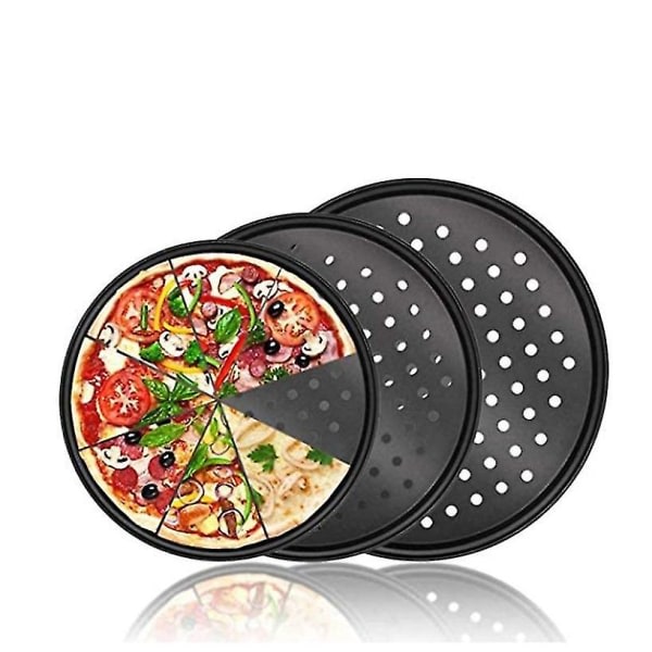 CDQ 3 st pizzabrickor, pizzapannor med hål for ugn, non-stick perforeret sæt, 24,5/28/32 cm