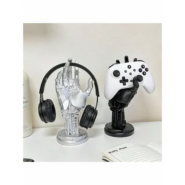 1 stk Cyberpunk 3D-printet spilcontrollerstativ - Multifunktionel skrivebordsorganisator til spilcontrollere og telefoner Robotarm One Size 1PC Sølv Robotic Arm One Size 1PC Silver