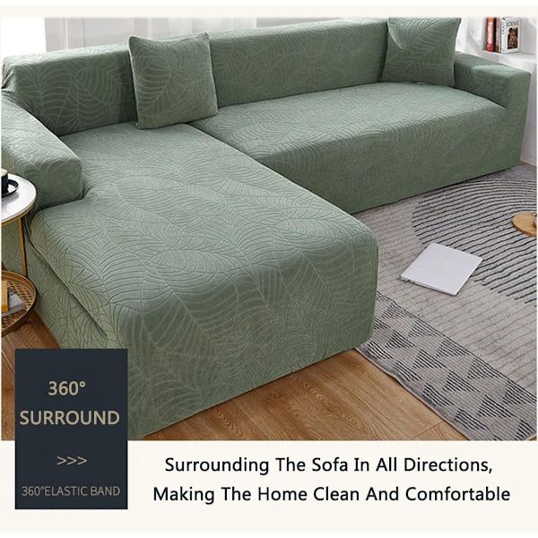Vanntett sofatrekk - Lys grønt jacquardbladmønster - For 4-seters sofa (235-300 cm)
