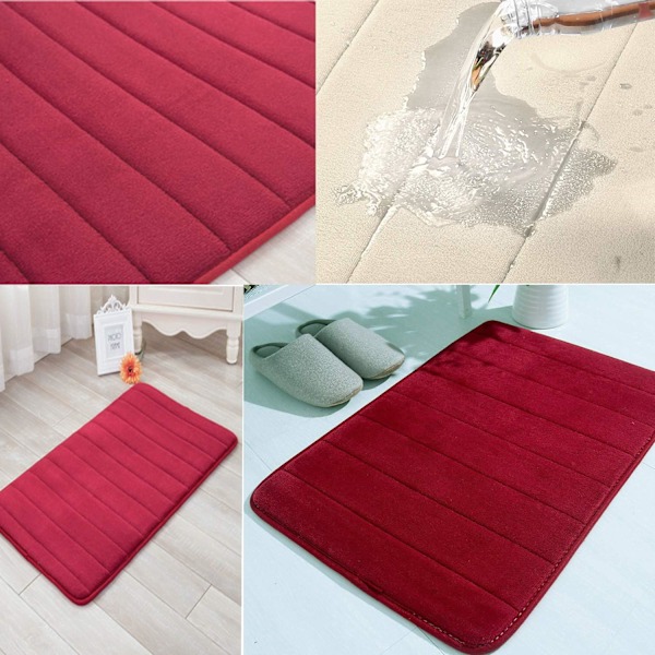 Kylpyhuonematto memory foam -vaahtomuovista, liukumaton, imukykyinen, supermukava, samettinen, supervettä imevä, paksu, viininpunainen Vinröd Wine Red Wine Red 17 X 24 inches