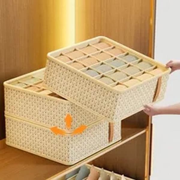 2-delt foldbar undertøjsorganizer, opbevaringsbokse med rum til bh'er og sokker, garderobeskuffeorganizer til soveværelset, beige