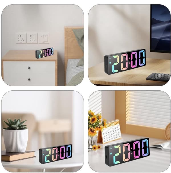 Digital väckarklocka, stor LED-spegeldisplay, tyst drift, datum och temperatur, sovrum eller vardagsrum, svart, grönt ljus