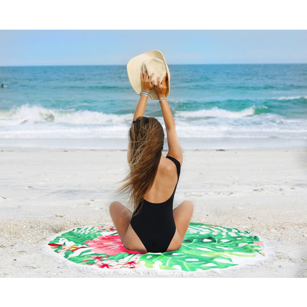 Rund strandhandduksväv med mandalafransar Tjock Ultratjock bomullsmatta Yoga Hippie Beach Summer Gift (1#)