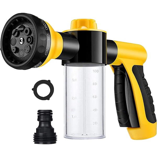 CDQ Skumsprutpistol, tryckmunstycke för biltvätt - 8 bevattningsmönster och tvålautomat (gul)