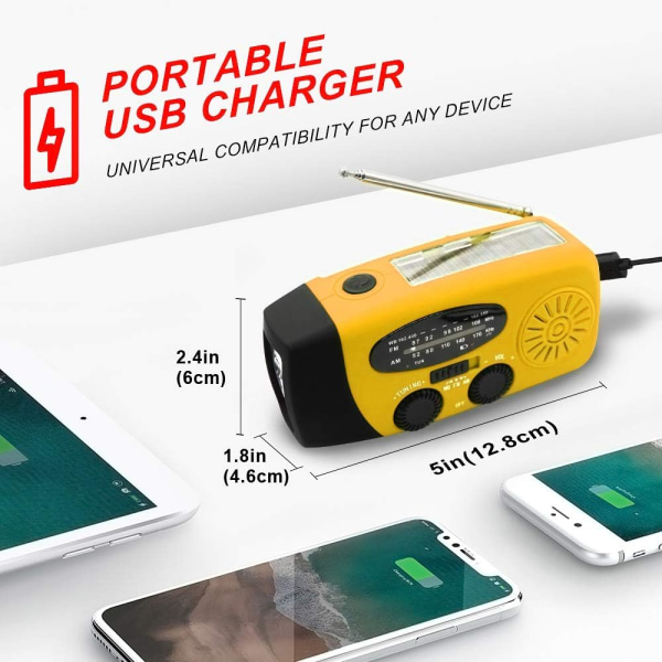 Vevarradio med solceller, ficklampa och 2000mAh powerbank orange