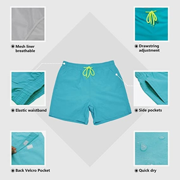 Badbyxor för män, snabbtorkande strandshorts, med fickor (grå) zdq