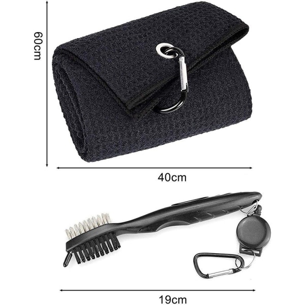 Rengøringssæt til golfkøller: Børste + magnetisk nøglering + håndklæde sort