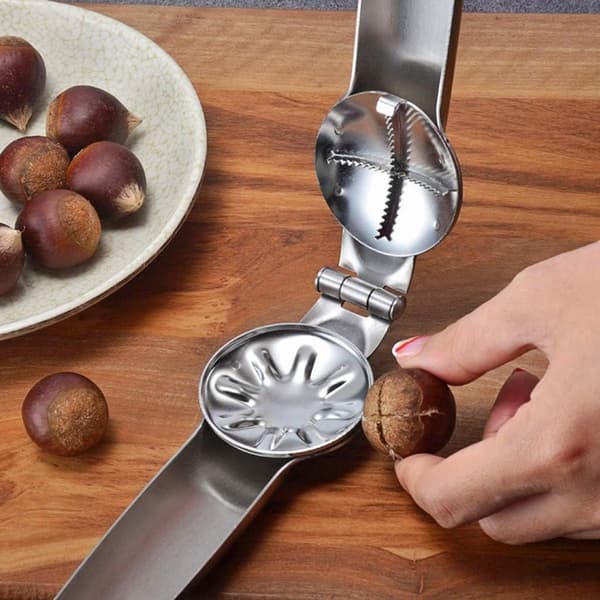 Bærbar 304 rustfrit stål kastanjetang – også til pistacie, macadamia, nødder