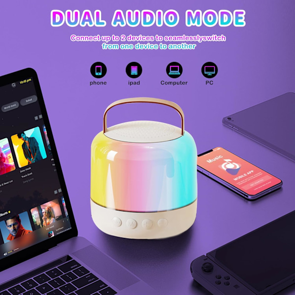Mini Karaoke Maskin för Barn & Vuxna: 2MIC Bärbar Bluetooth Högtalare med Trådlös Mikrofon - Karaoke för Flickor 4-11 År