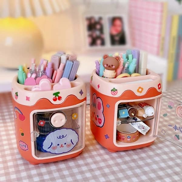 Multifunctional Pen Holder with Storage Box, Plastic Desktop Stand for Small Items, Storage Container for Girls, Household