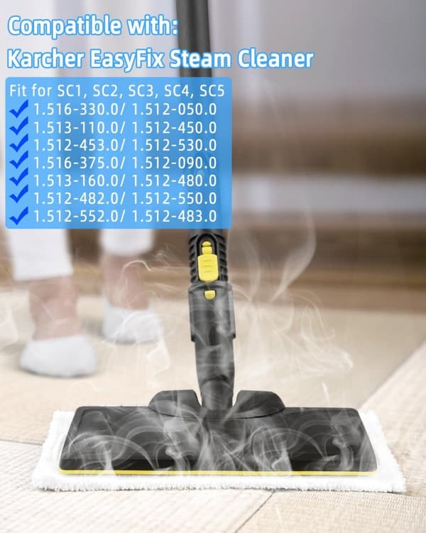 8-delt tilbehørssett egnet for Kärcher Easyfix Sc1, Sc2, Sc3, Sc4 & Sc5 - Damprenser tilbehør - Erstatningskluter i mikrofiber - Moppepute...