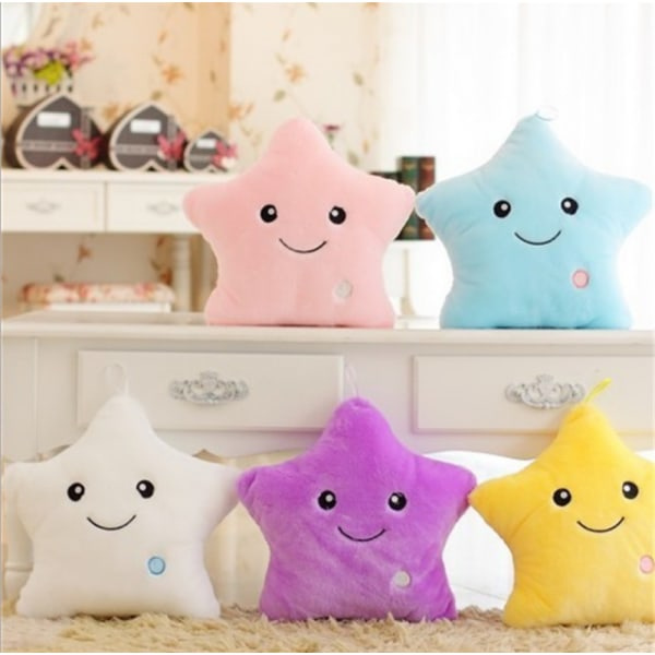 Plush LED Lekegave Stjernekudde Lysende Glow Stuff Leksaker Lys Barn Bursdag Jul Hvit 24cmX22cm
