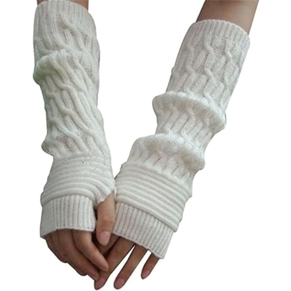 Vita handskar Braid Knit Oversleeve Håndarmvarmer Fingerløs Mit