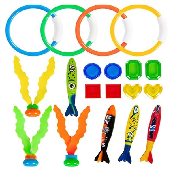 19 stykker Kids Pool Dykleksaker Sett Sommer Undervannspool Dykringar Torpedo Tang Poolleksaker