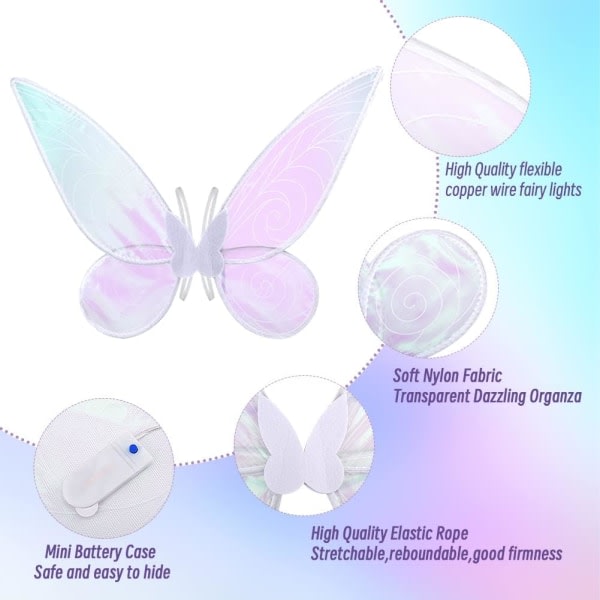 CDQ Lys opp Fair Wings Dress Up for jente,LED - Med blomster,Princess wings