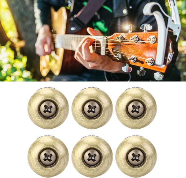 6 stycken gitarrremspännen - Gitarrremsknappar - Slät järnfäste - Ukulele ändstift - Lätt att installera - Antikbrons