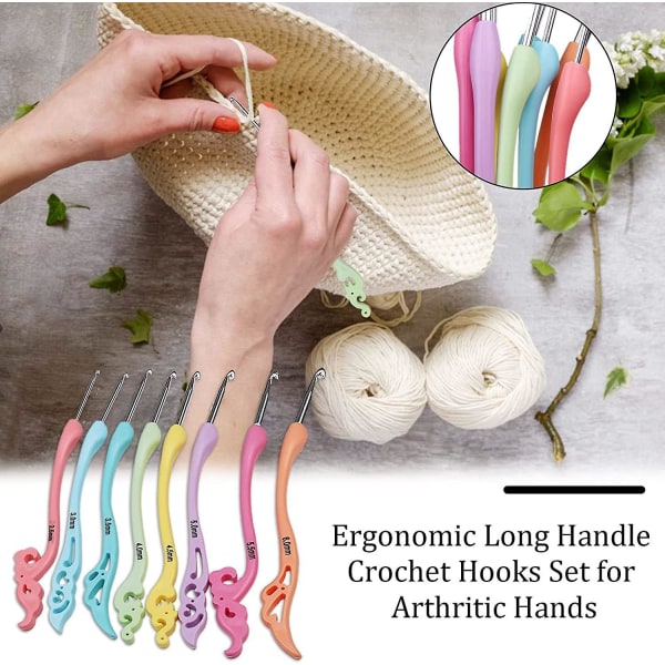 Ergonomiske hæklenåle med lange håndtag, nyt sæt, smukke hæklenåle, bløde (8 stk, tilfældig farve) zdq