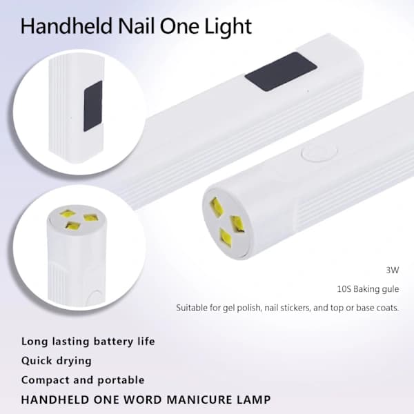 Mini UV Nail Lamp with 3 Timer Settings, USB Rechargeable, LED Display, Portable, for Quick Drying and Home Manicure (White) White