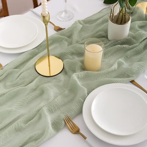 Grønn Eukalyptus Muslin Bordløper - 300 x 80 cm - Rustikk gasbind - Vaskbar