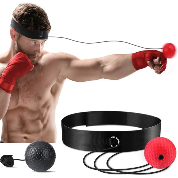 Boxningsreflexboll, 2 olika boxningsbollar med pannband, perfekt för reaktion, Ha röd boll och svart boll