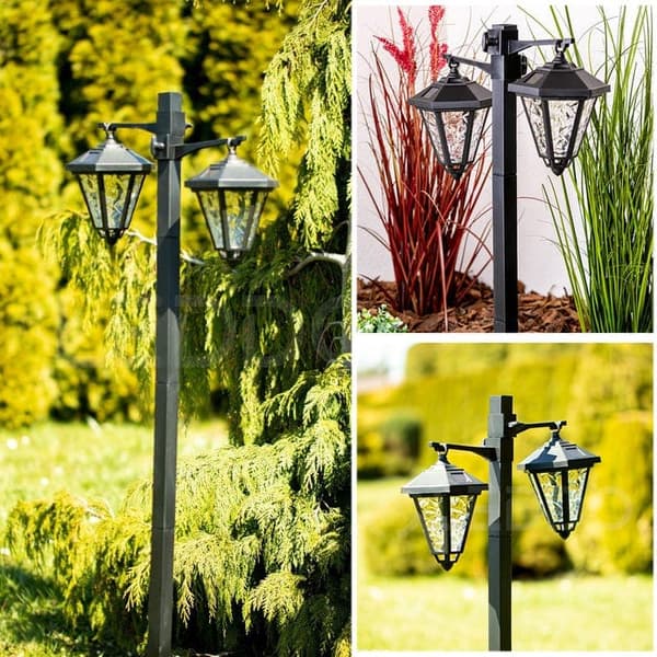 Solcellelamper for hage med dobbelthode, vanntette solcellelamper, utendørsbelysning, dekorativ lampe for hage, plen, 137 cm_TF_TF