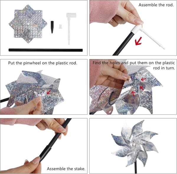 Effective Bird Scare, Durable and Elegant Reflective Wind Spinners, Robust and Windproof for Your Garden, Silver 10-Pack