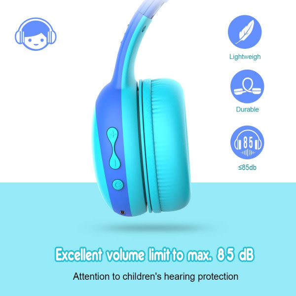 Bluetooth-hørlurar for barn med 85 dB begrenset volym, trådløsa Bluetooth-hørlurar for barn - blå SQBB