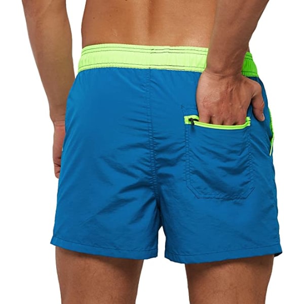 Snabbtorkande badbyxor för män i enfärgade sportshorts med dragkedja bak (malakitblå) zdq