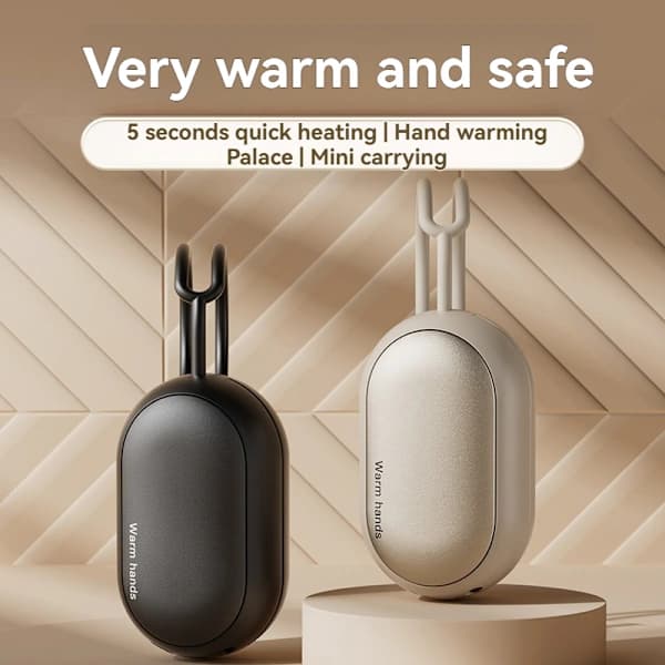 Bærbar magnetisk mini 2-i-1 håndvarmer - genopladelig egnet til camping Sort Black