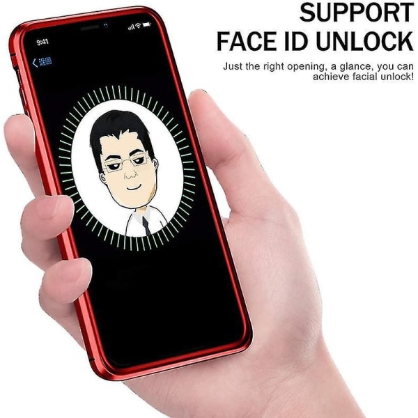 För Iphone 11 Anti-peep Magnetic 306 dubbelsidig Privacy Screen Protector, Transparent Back Metal Bumper Phone case (svart)( Färg Röd) null ingen