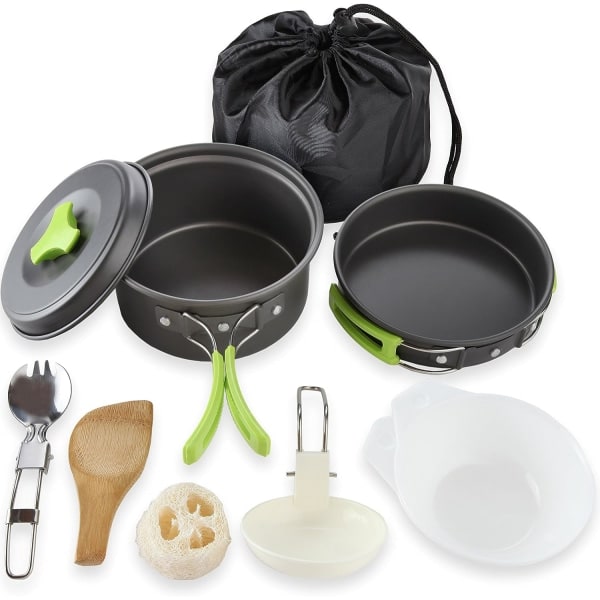 Camping Köksredskap Mess Kit för ryggsäcksutrustning Camping Kök Set - Ryggsäck Camping Grytor och Pannor Set - Bärbar Camping spis Backpacking