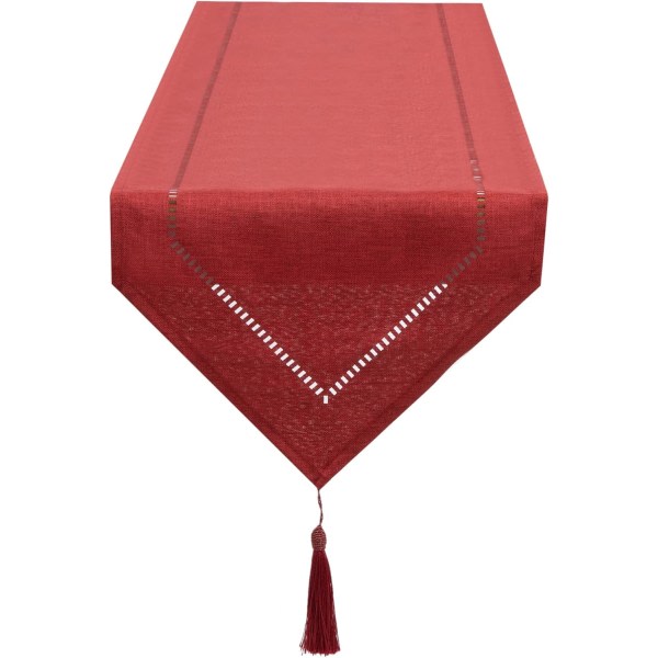 Röd linneduk 32 x 275 cm, högkvalitativ bordslöpare, vanlig bordslöpare, modern, lättskött för matbord