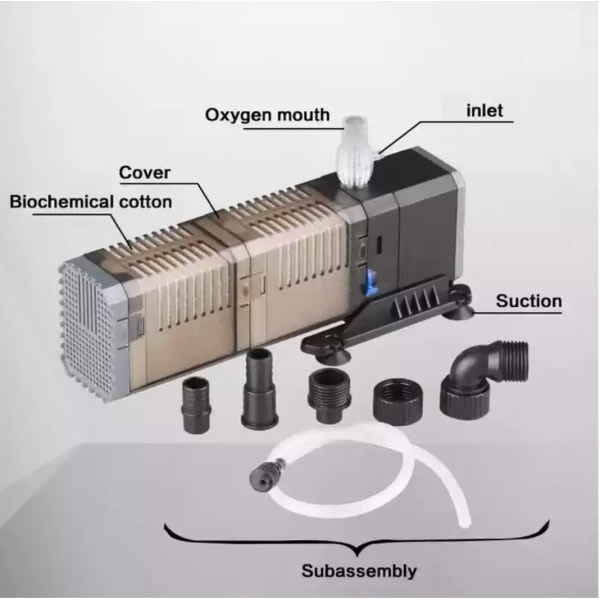 8W akvariefilter 4 i 1 internt filter, 600l/h dränkbar akvariepump syrgasvågmakare CDQ